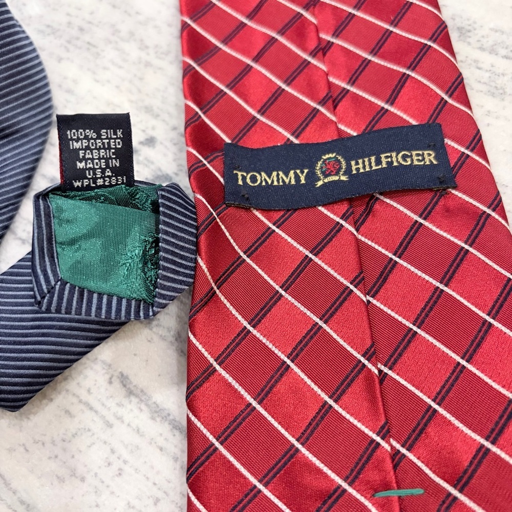 Tommy Hilfiger Silk Tie Vintage Red Plaid Classic Core Preppy Business USA 90s